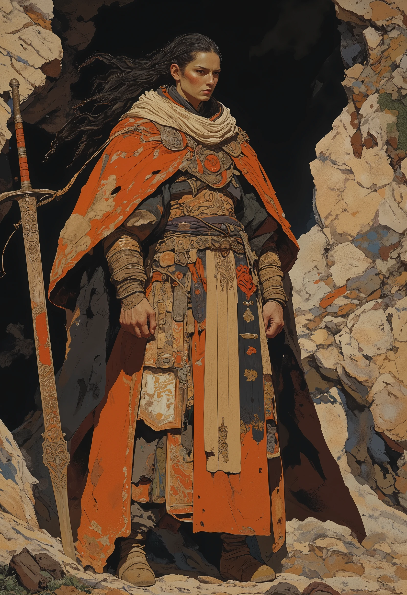 , tanlines, tan, Oversized Coat、 Female Warrior、sword、big 、1girl, gongbifengshang_bb