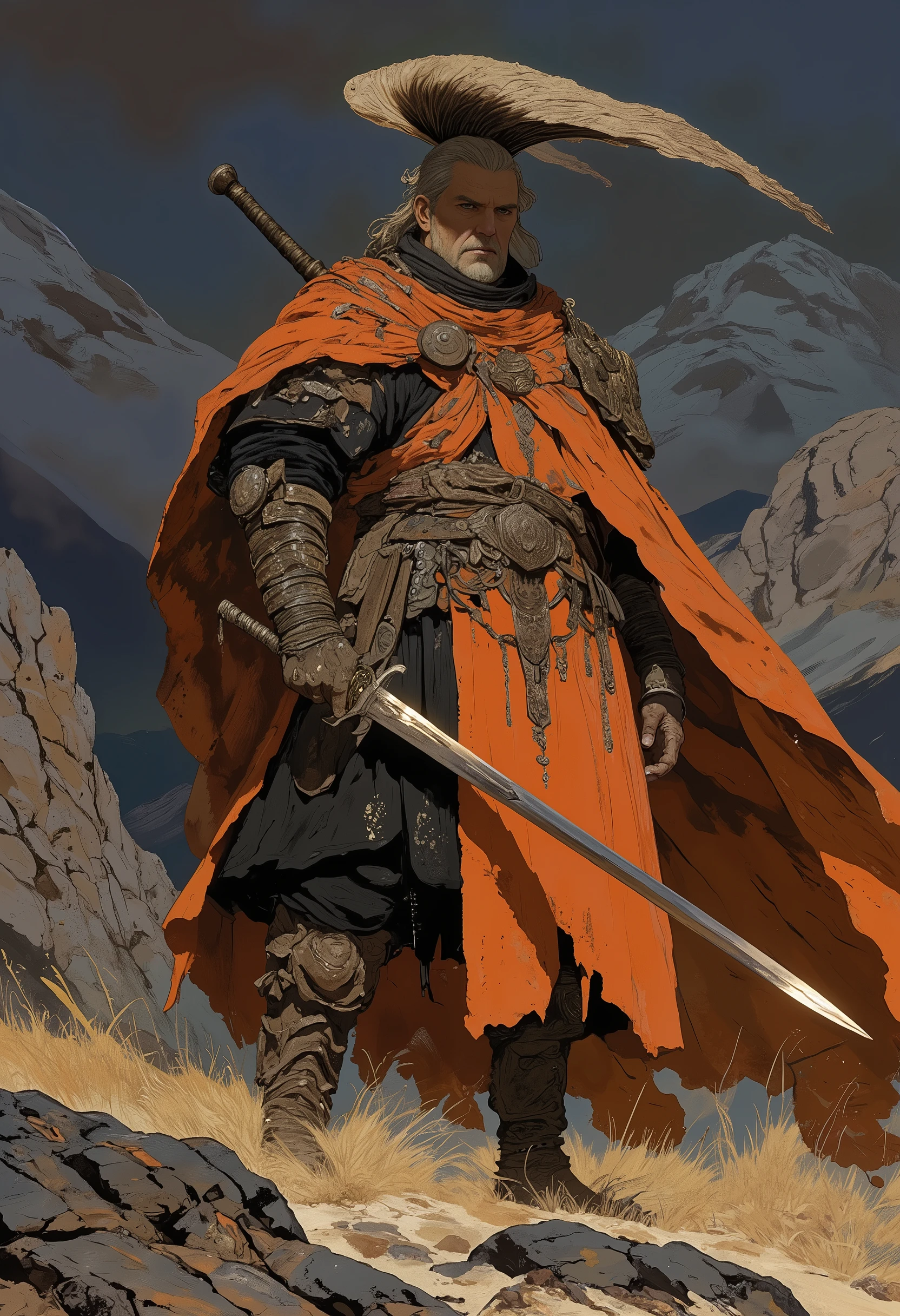 
, tanlines, tan, Oversized Coat、 Female Warrior、sword、big 、1girl, gongbifengshang_bb
