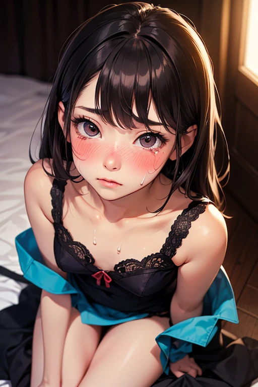 (masterpiece: 1.3), (Maximum resolution: 1.2), (Ultra High Definition TV: 1.2), Cinematic Light, 8K resolution, Detailed facial features , (Sharp focus: 1.2）, (Focus on the face:1.2),Perfect Style, Beautiful Face, Acura, Anatomically correct, Highly detailed face and skin texture, Beautiful Eyes,Beautiful Eyes, Thin eyebrows, Glitter Eyeliner: 1 Natural Cheeks, Glowing Skin, Fair skin: 1.2, (Glossy Lips: 1.4),、 (Embarrassed look: 1.2),Highly detailed face and skin texture, Natural Cheeks, , Glossy Lips: 1.4,Perfect Style、Cleavage、Soft Breasts、（Semen on chest:1.4）（Cum on thighs 1.2）、 Overflowing sperm、Dripping Semen、Drenched in sweat、Wet clothes、blush、A humiliating look、Anxious expression、Frightened expression、Embarrassed look、Glare、anger、sorrow、tears、Open your knees、Spread your legs、 White underwear、necklace、Disheveled clothes、White panties、sweating、Thin underwear、stockings、29-year-old、 clear, Mature Woman,1 person、 Upward-facing chest, prison、Lying in bed、underground、constrained、Black Hair、blonde、Silver Hair、Blue-gray eyes、Greenish-gray eyes,(Pink evening dresses:1.2)、Shortcuts、