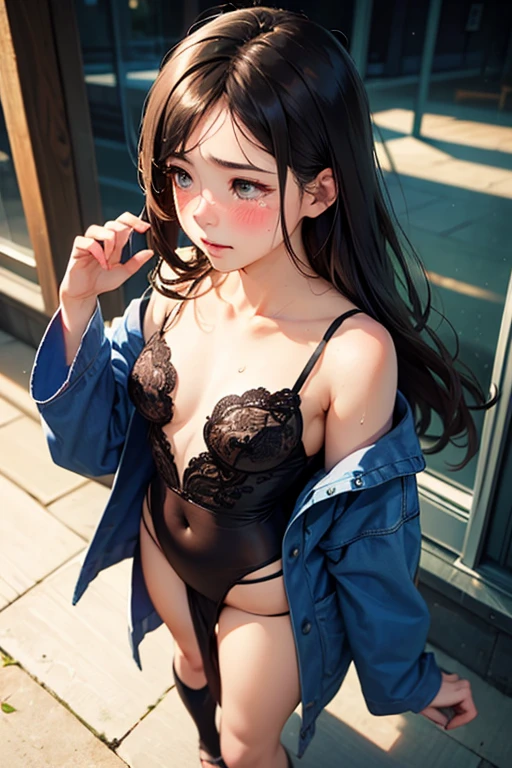 Official art, 统一 8k 壁纸, ultra-detailliert, Beautifully Aesthetic, masterpiece, top-quality, 1girl,girl with, High school students,A dark-haired, japanes,dynamic ungle, Cowboy Shot, bright colour, (half: 1.2), (Dreams: 1.5), (Han Feng: 1.5),reallistic,a picture,Soft look,On the way home from school,Pastoral ranch,lawn,a navel,panties on,Purple underwear,Sheer underwear,,1girl in,NSFW,fullnude