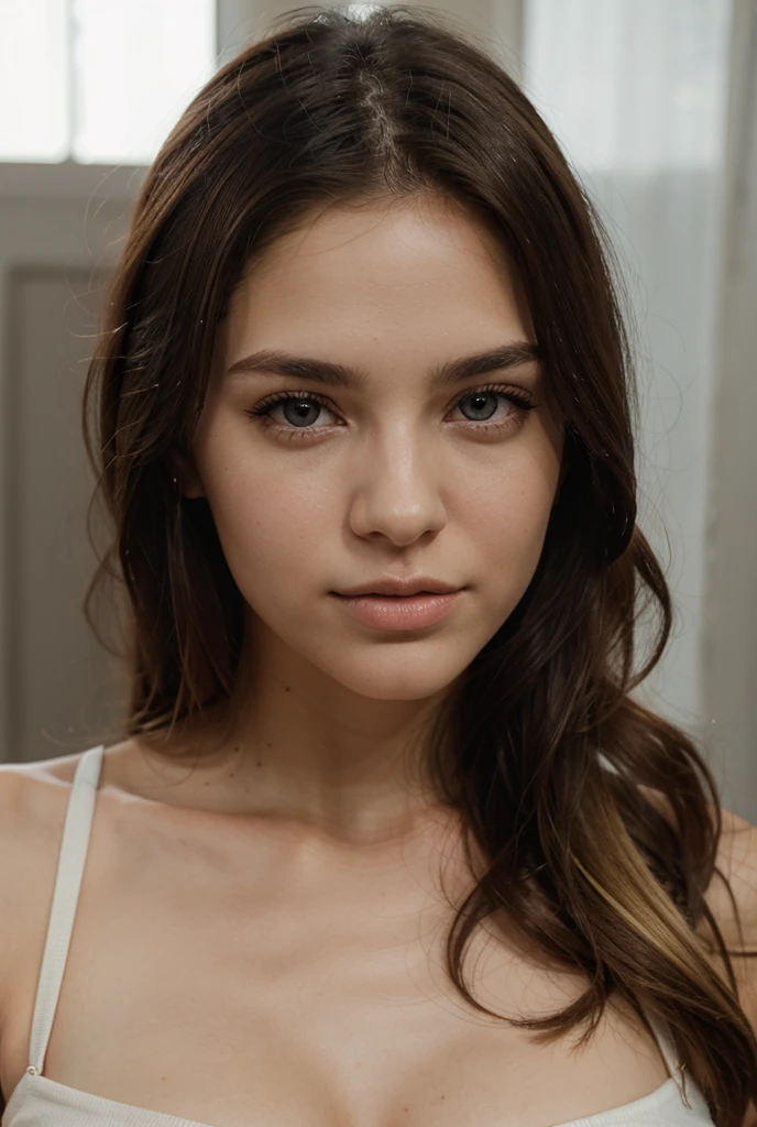 generates an ultra realistic face of a young woman of about 18 years old who is beautiful in the eyes of society