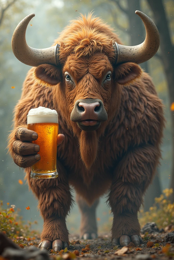 (giant bull with human body,wearing a shirt and beer mug at the ball),illustration,pencil sketch,high contrast,detailed,realistic,fine lines,impressive shading,rich texture,lively atmosphere,vibrant colors,playful,elegant lighting,traditional art style,whimsical,creative composition,harmonious color palette,expressive eyes,lush garden background,joyful celebration,impeccable craftsmanship,best quality,ultra-detailed,bokeh,sharp focus.
