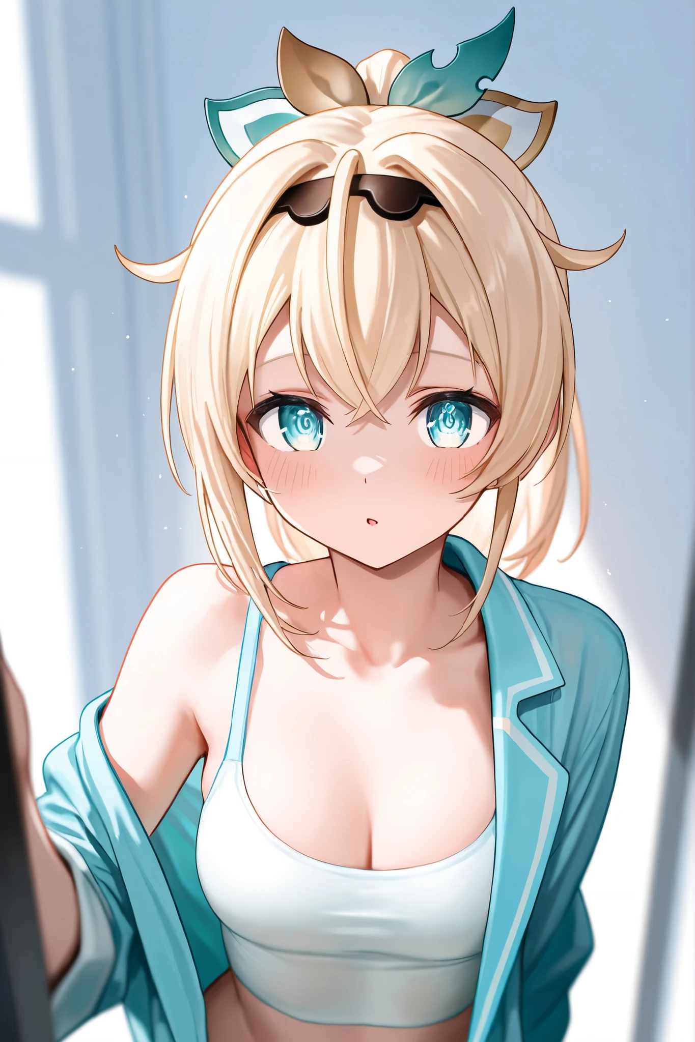 (original) , (Very detailed壁紙) , (Highest quality) , (masterpiece) , Photographic reality, Realistic, Very detailedイラスト , Beautiful Eyes, (Delicate face) , Perfect detail, (Best lighting) , (Very intricate details) , Very detailed, , Kogal,((Selfie)), ((Swimsuit 1.5)), , 4K Integration, (Super fine CG: 1.2) , (8k: 1.2) , Realistic, Octane Rendering,Blushing, Look Away,Shy, Smartphone photo screen,Reach out,Blonde, ponytail, Roll your eyes, Open your mouth a little,