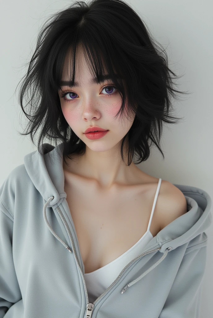 there is a woman sitting on a sofa with a remote control, she has black hair Com franja, Bella Poarca, sem maquiagem, franja brancacabelo preto, Retrato de Sophie Mudd, Yelena Belova, cabelo preto e franja branca, Victoria Gavrilenko, Anastasia Ovchinnikova, 🤤 retrato de , Com franja, angelina stroganova