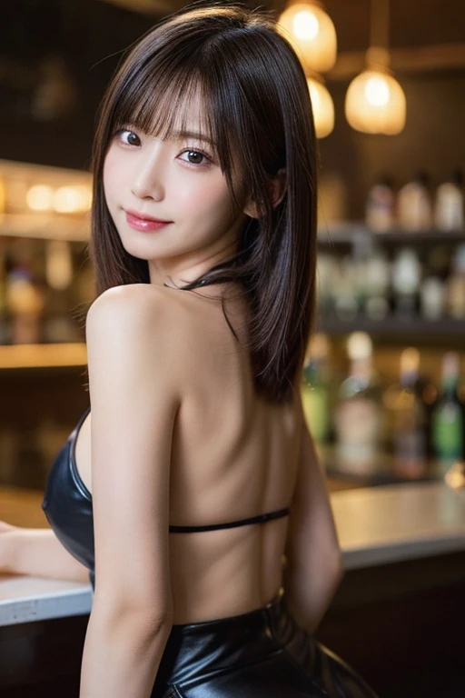 Beautiful Italian woman、Black rabbit ears、Black Hair、short hair、With bangs、smile、Small breasts、Slim body、Black micro bikini、Black fishnet stockings、At the bar