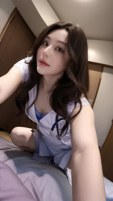 girl RAW photo, (masterpiece:1.1), (photorealistic:1.4), detailed eyes, detailed face, (huge :1.2), smiling, detailed pussy, detailed pussyの割れ目, anus, sexy nude body, thin waist, No crotch hair, sexy stockings, detailed fingers, The crack of her hairless pussy is exposed lewdly, I don't wear panties, Colorful bras exposed through colorful hospital uniforms, Breasts exposed through colorful hospital uniforms, Colorful panties exposed by the skirt of a colorful hospital uniform, Her colorful hospital uniform skirt is exposed and her pussy is exposed., Lie on the bed, bend your knees in an M shape and spread your legs to the limit.