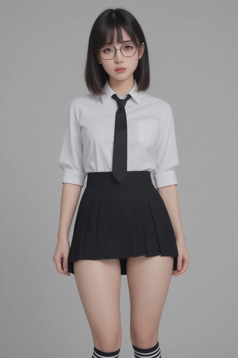 ((((8k))),((Extremely detailed CG)) ,(high school girl:1.2)),16k,((Very sophisticated and beautiful))，(((masterpiece))),(((highest quality))),(((超High resolution))),Beautiful lighting,Perfect Lightning,Realistic shadows,[High resolution],(Smooth and perfect white skin:1.5),(Pale skin:1.3),Extremely detailed facial details,(Perfect body:1.1),Super detailed,Beautiful woman,alone,Small Head,(ponytail、medium hair:1.5),Small face,Exquisite makeup,(Medium chest,Small waist:1.1),slim,thin,Happy,(smile:1.0),(Thin legs:1.1),(whole body:1.1),(Gaunt:1.1 ), (Skinny:1.1),(A tight fitting black sailor suit:1.1),((underboob:1.4)),((belly button:1.4)),((,Black Plate Short Skirt:1.4))((Fleet Collection,Kantai Collection,Yao:1.2)),((Black knee-high socks:1.4)),((standing,multiple views:1.4)),((White triangle tie:1.4)

