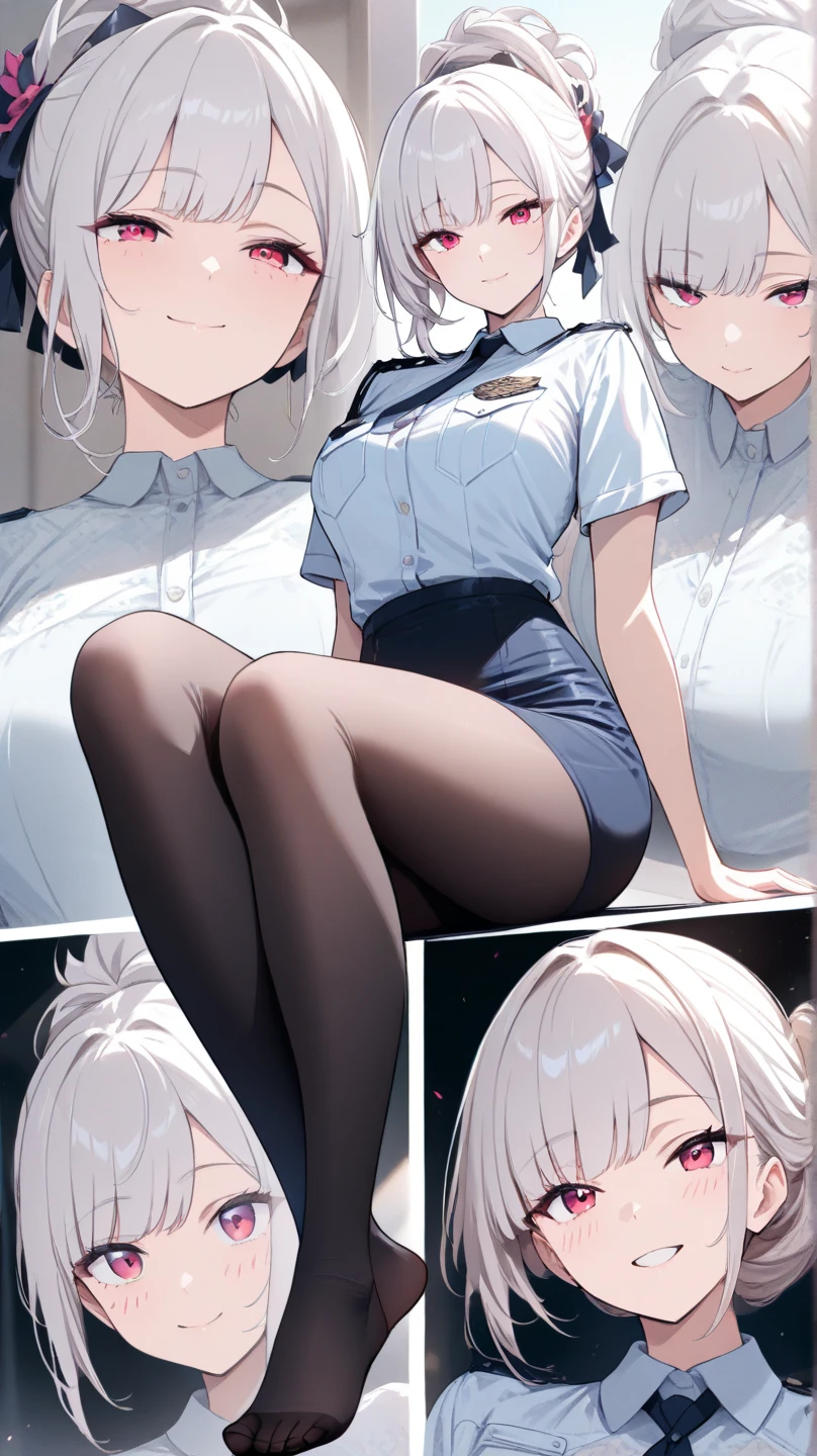 ponytail、Silver Hair、Nipples、tits、Sexy Lingerie、garter belt、Insert the penis into the、Open your legs while crouching、Perfect body、Semen overflows from pussy、Surrounded by a lot of men、Sex