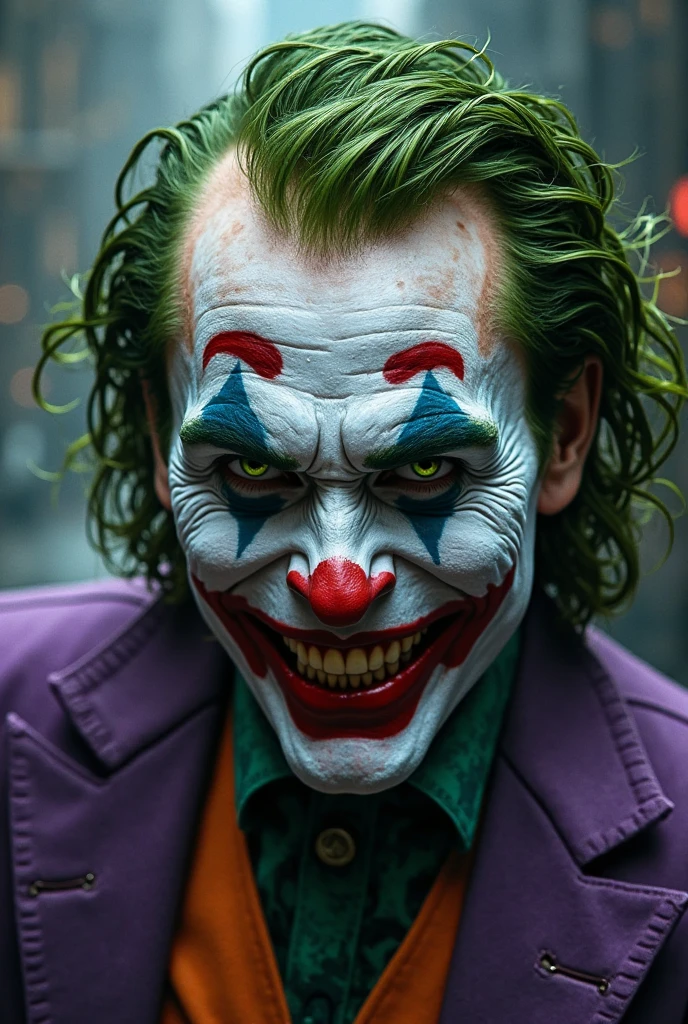 ((JOKER)), (scary), (Evil smile), ((rainy weather))، ((Legendary glowing effects)), ((Thunder and lightning in the background)), Paranoia, (A sharp and strong smile)