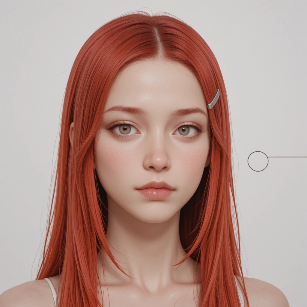 girl, red hair<lora:curly_hair_400steps:-3>, simple background, white background, looking at viewer