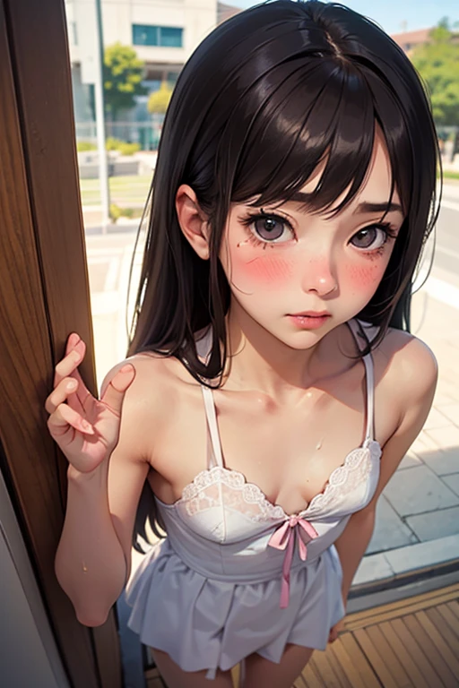 (software), masterpiece, highest quality, high resolution 64k, professional artwork, famous works of art, clean, cinematic lighting, beautiful eyes + detailed, beautiful hair + detailed, (cute young woman body:1.4), (cute little breasts), breastfeeding, Happy:1.3, smile:1.3, sexy gaze, sexy lips, floating hair,Anosilus II, ((TFG1:1.5)), indoors, doorway, door is open, From above