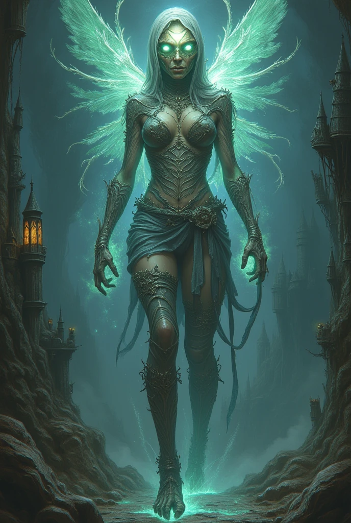 ((masterpiece), best quality, high quality, professional quality, highly detailed, highres, perfect lighting, natural lighting), (1girl, beautiful, demonic, ghostly, translucent skin:1.5, glowing skin:1.2, see-through skin:1.3, skeleton visible beneath skin, large breasts, emaciated:1.2, hollow eyes:1.3, wearing (torn clothing, translucent clothing:1.2)), in front of haunted rundown mansion, surrounded by dead trees, gravestone, at night, full moon, spirit orbs