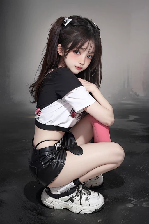 tmasterpiece,best qualtiy,ultra - detailed,illustratio,Falt color,depth of fields,lens flare glow,1girll,Hong Kong beauty,Royal sister style,Raised sexy,sitted,brunette color hair,basketball playground,see-through miniskirt,( Rounded ass),(Butt to the camera:1.4),(full bodyesbian),Split legs,(ass close up),Transparent minimalist sportswear,Detailed skin texture,Nice and delicate face,full bodyesbian,Sexual obsession,mature,infatuated,