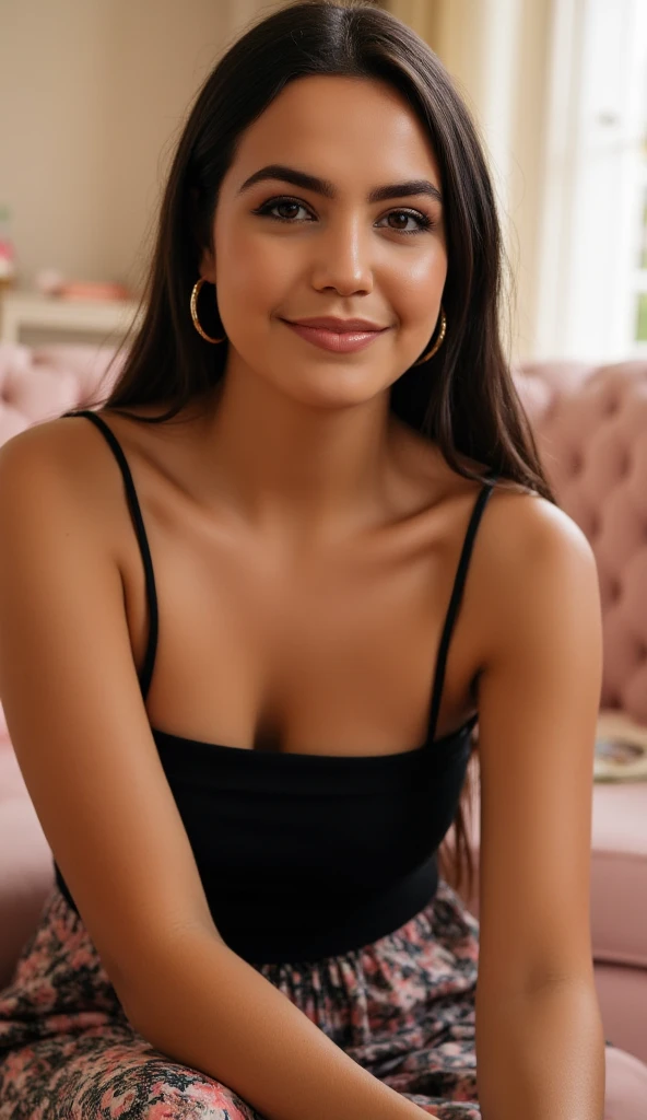 Beautiful curvy latina girl with straight black hair, (full body), wearing black leggings, highly detailed, 22 years old, , , innocent face, natural wavy hair, brown eyes, high resolution, Masterpiece, Best quality, Intricate high detail, Highly detailed, Sharp focus, Detailed skin, realistic skin texture, texture, detailed eyes, professional, 4k, charming smile, shot on Canon, 85mm, deep depth of field, Kodak Vision Color, Perfect Fit Body , extremely detailed, photography_\(ultra\), Photorealistic, Realistic, Post-processing, maximum details, roughness, real life, ultra realistic, Photorealism, photography, 8k UHD, photography, busty