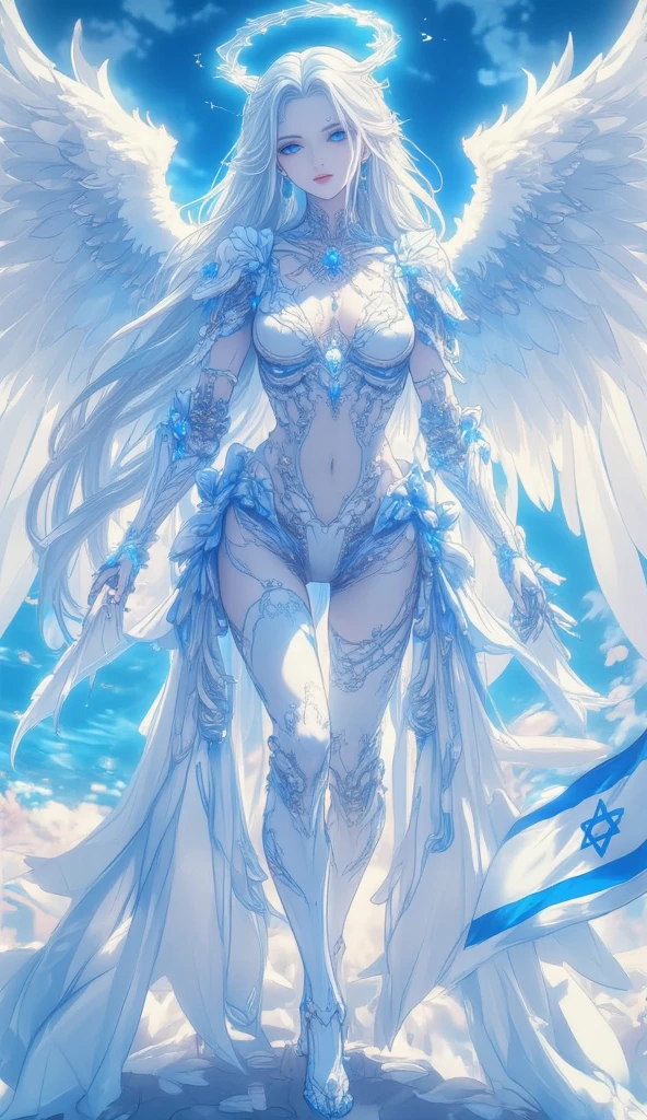 (a back view model shot taken from the rear: 1.5), female angel (Masterpiece, intense details: 1.3), paladin, holy warrior, short blond hair, determined face, full body, armed with sword, holy symbol, (wearing white armor: 1.3), (wings sprouting from the back: 1.3) spread large feathered wings, majestic wings, white angelic wings, moon light, moon, stars, clouds, cemetery background, anatomically correct (Masterpiece, intense details: 1.3), god rays, cinematic lighting, glowing light, photorealism, panoramic view, Wide-Angle, Ultra-Wide Angle, 16k, highres, best quality, high details, ultra detailed, masterpiece, best quality, (extremely detailed), arafed, dnd art, armored dress