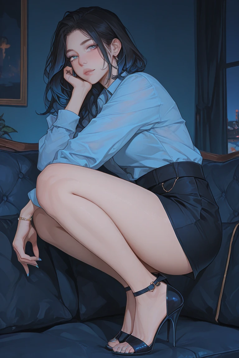 Femboy, ((Masterpiece)), (Cute: 2.0), extremely detailed face, (big butt, curvy waist, flat chest, sissy), goddess aesthetic, black pantyhose, black stockings, dynamic angle, visible navel, thick thighs ,*curvy *