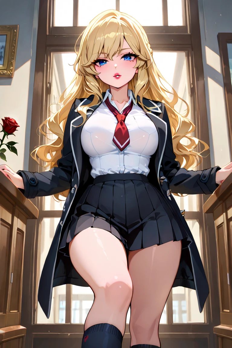 anime, Beautiful Face, Highly detailed face, two exact legs、Detailed eyes, Highly detailed background, Perfect lighting, Beautiful blonde hair, Accurate weapons, Accurate needle, Accurate Fingers, whole body, One girl, alone, Hoshino Ruby, oshi no ko, indoor, Detailed heels, Black high heels, Detailed thighs, Absurd, High resolution, Super sharp, 8k, masterpiece, View your viewers, Teasing Smile, Elegant pose, Clubbing, At the nightclub, Nightclub costumes, Pencil Skirt, Put one hand on your hip