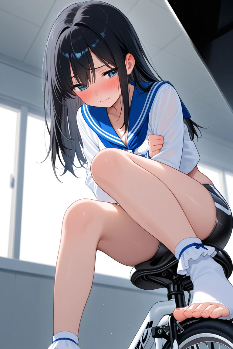 anime art style:1.1,1990s,(style), (cel anime,Flat:1.2), official art,extremely detailed CG unity 8k wallpaper, perfect lighting,Colorful, Bright_Front_face_Lighting, (masterpiece:1.0),(best_quality:1.0), ultra high res,4K,ultra-detailed, photography, 8K, HDR, highres, absurdres:1.2, Kodak portra 400, film grain, blurry background, bokeh:1.2, lens flare, (vibrant_color:1.2),(from very below,ceiling:1.2),perfect anatomy,upskirt:1.3,black_hair, long_hair,pony tail,REINA KOUSAKA, (cute cheerleader uniform costume,micro miniskirt:1.3) ,(knee boots:1.3), choker, white gloves, choker, elbow gloves, jewelry, earrings, (bare thigh:1.2),cowboy shot, 1990s,(style), indoors, (shiny skin), medium breasts,1990s,(style),(frown,shame, embarrassed,anger,troubled eyebrows,opened eyes tightly,crying,tearly,closed mouth,clenching teeth,full-face blush:1.1) ,arms up,shibari,(shibari over clothes:1.5),bdsm,(bound wrists together:1.1),panties,cameltoe, erotic,(leg up,stand split leg, i-balanced,toe up, show white-high-cut-panty from micro-miniskirt:1.7),arched back,panties focus,pectoral cleavage,gipple,standing,