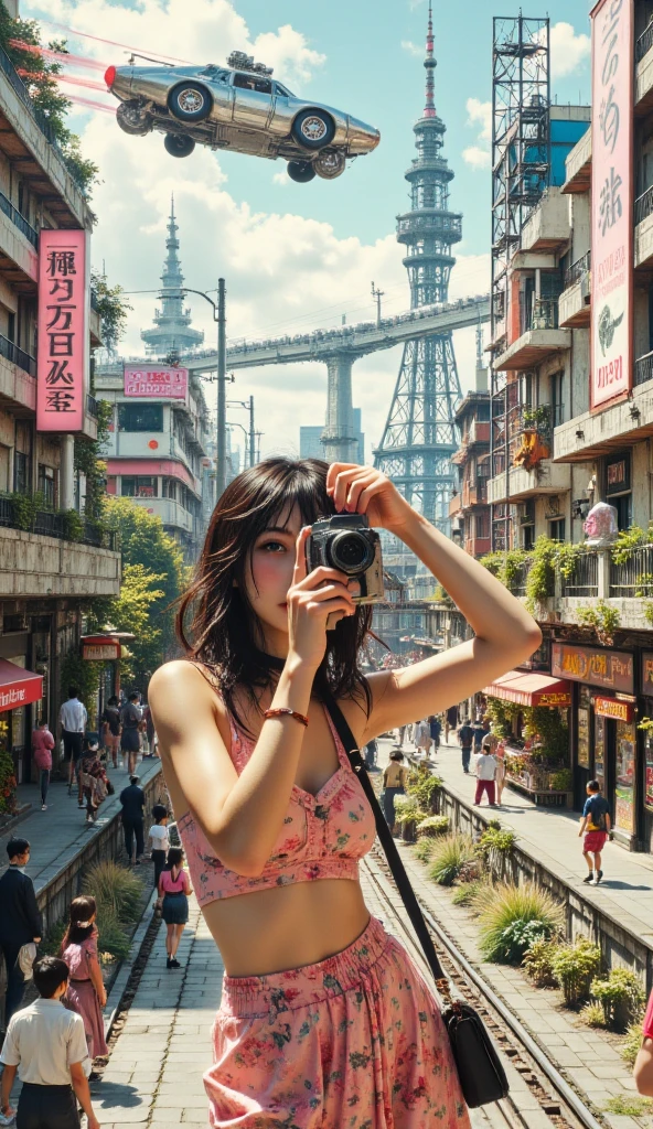 (highest quality、4k、8k、High resolution、masterpiece: 1.2)、Super detailed、(real、photorealistic、photorealistic: 1.37)、Dystopia、Future、robot、Jellyfish type、mechanical、collapse、Dramatic destruction、mechanical、 metallic、huge、aggression、controlled、background、garden、One beautiful young woman、彼女の優雅な姿を完璧に強調するFutureなスーツを着て、Standing in front of an audience、Her beautifully detailed eyes、beautiful detailed lips、(aggression者がcontrolledするクラゲの形をしたrobotの大規模な破壊:1.7)、The chaotic cityscape behind her