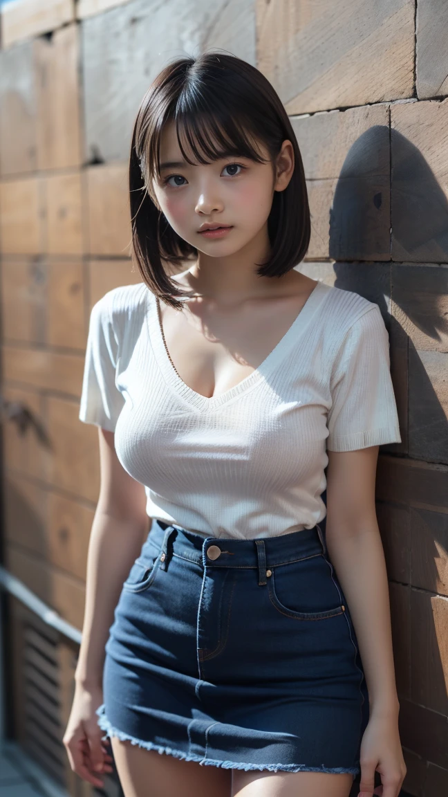 (Realistic、Like a photograph、Live Action、8k, Realistic, RAW Photos, Best image quality: 1.4), Single-lens reflex camera、RAW Photos, Highest quality, Realistic, Very detailedな CG Unity 8k 壁紙, Written boundary depth, Cinematic Light, Lens flare, Ray Tracing, Realistic background、(Tight-fitting t-shirt:1.4、skinny pants:1.4、Big Breasts、(Big Breasts:1.3))、((Silver Inner Color Hair:1.1))、 1 female,Cute Japanese Girl、((whole body:1.5))、Medium Hair:1.2、Short Ponytail、I like that style、stylish、Very detailed、Pay attention to the details、Perfect outfit、(White skin)、Beautiful feet:1.1、View from the front、Accurate Arm、Meet on a street corner