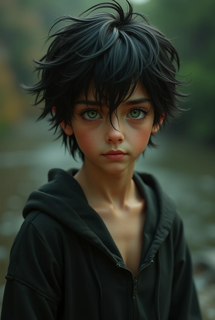 Genqra a  boy with black hair and blue eyes 