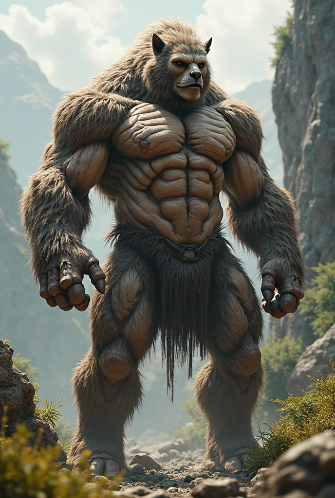 a dark man, tall, with lots of hair on his chest and all over his body, muscular with a robust and large body, full and big beard, baldie, without any clothes