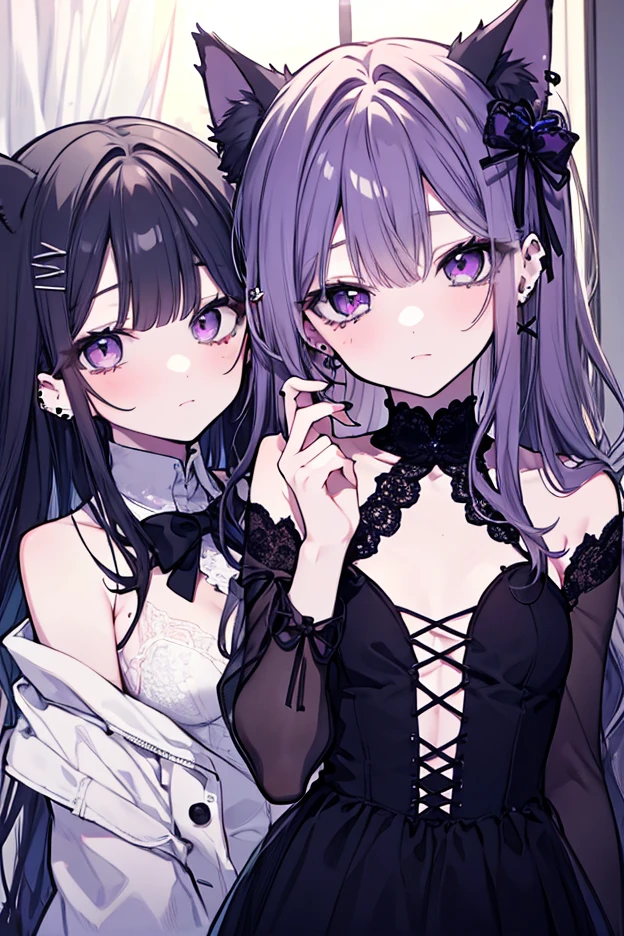 anime image of two girls dressed in Gothic costumes posing for a picture, Gothic maiden anime girl, Gothic!!, two beautiful anime girl, Lolish, night nucleus, anime girl, anime vampire, Beautiful anime style, Very beautiful anime catwoman, Beautiful fantasy anime, anime ladder, fairy tale core, fantasy style anime, Demon anime girl