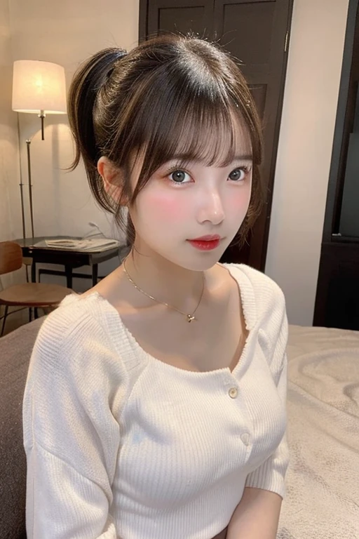 (((NFSW : 1.2))), (((pornography))), (realistic), (intricate details:1.2), (masterpiece:1.3), (top quality:1.4), (Ultra A high resolution:1.2), Ultra A high resolution, 8K resolution, very detailed expression, dark, (high quality), complete anatomy, natural anatomy, full body photo, (bedroom for prostitution:1.5), A woman is sitting on the edge of a bed, bending her upper body slightly, she raising one knee, she rolling up stockings from one foot to her thigh with her both hands..: 1.6), (Makeup tools and her bag are placed on the bed.), (She wore a very beautiful and feminine dress.), (Her eyes are on her legs.), (Beautiful appearance in profile)