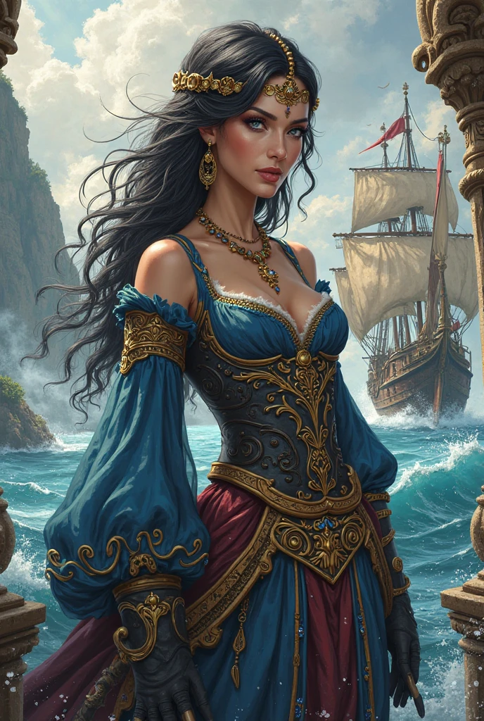 (large artwork,hyper-realistic)"majestic queen of the ocean",intricate details