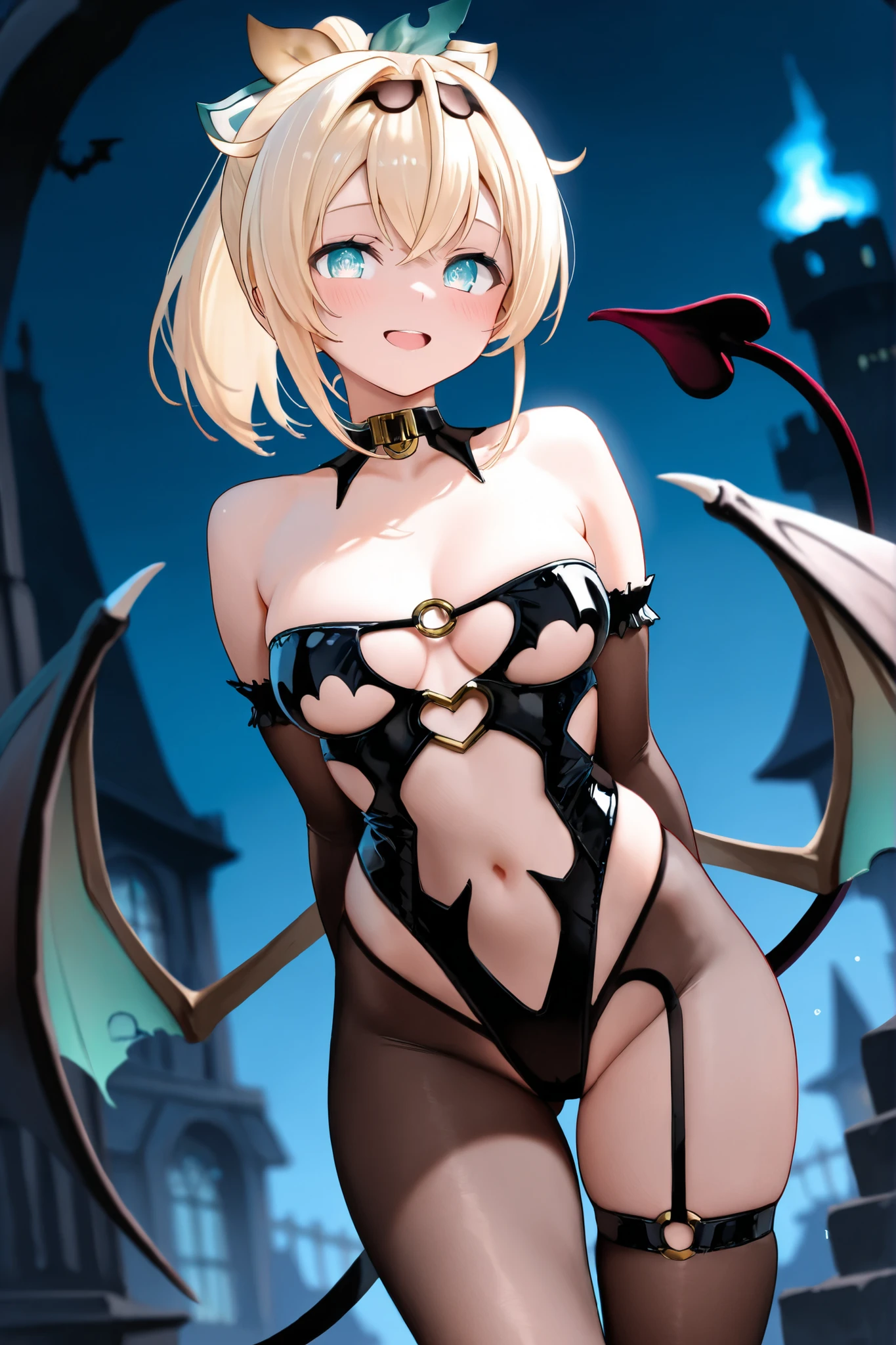 blonde in lingerie posing on black background, 2b, 2 b, 2b more automata, OK commission, High definition commission, 2 b from more automata, 2b from more automata, seductive anime girl, more inspired, v from Devil May Cry as an elf, more:inspired by automata, more : inspired by automata