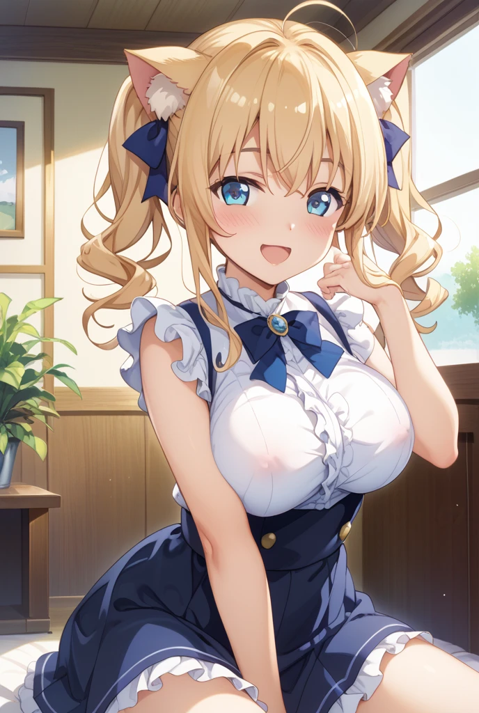 Best illustrations、Cute Maid Girl、Blonde ponytail、Best Style、Ahegao、penis,フェラチオ