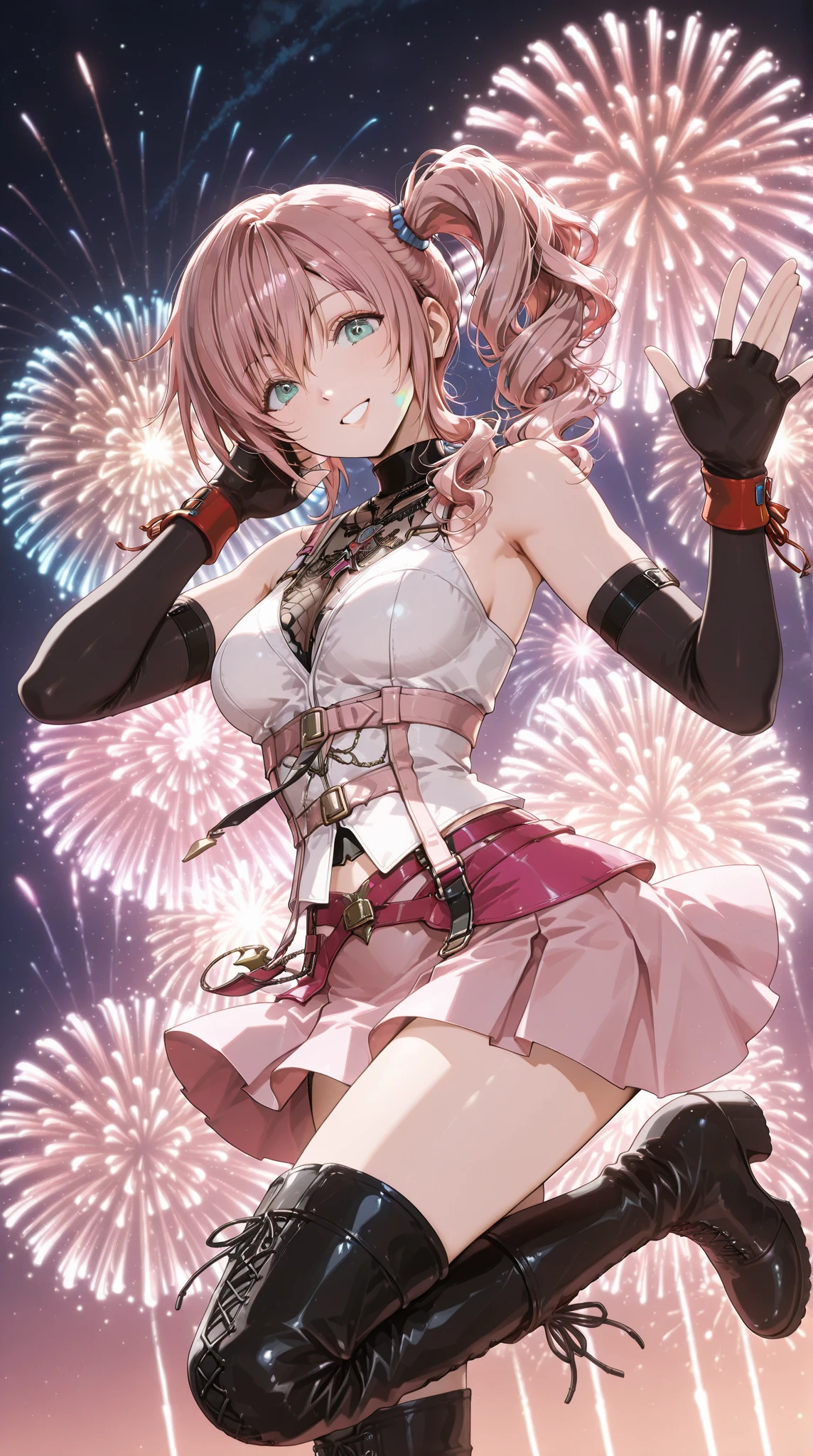 masterpiece,Highest quality,8k,Night Sky,firework,,Bold Pose,Big behavior,Shiny hair,Glossy skin,Japanese idol model,