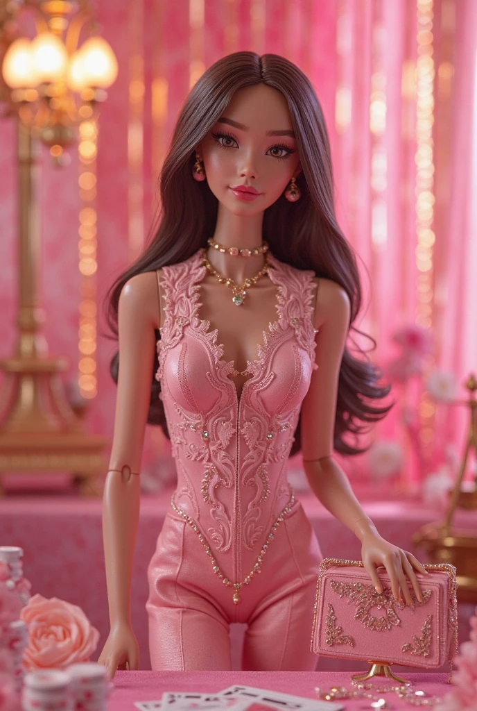(Masterpiece:1.3), (8K, Photorealistic, RAW photo, Best Quality: 1.4), malay, Beautiful Face, (Realistic Face), (Medium Hair:1.3), Beautiful Hairstyle, Realistic Eyes, Beautiful Eyes, big breast, Malay woman, queen and master in all pink and gold, beautiful with flower crown and beautiful pink dress, 25 years old, smiling, appearing from head to toe, Ruler of the Colony of Light, City of light and power, Image must appearing from head to toe, in a kingdom, Castelo das Flores, she had to stand with a bunch of flowers pictured all over her body