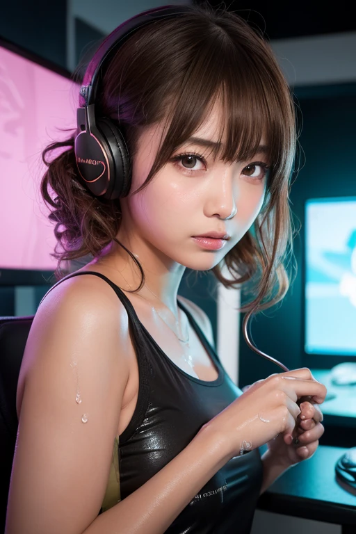 ((DJ girl at nightclub, Super popular DJ player, Enjoy operating DJ equipment:1.2)), (beautiful girl, Baby Face:1.5, Cute Face), Perfect Style, ((Detailed eyes and face, Professional photography techniques, Cinema Lighting)), Fine hand, (Highest quality, 8k, masterpiece:1.2, RAW Photos), (reality:1.4), Displaying the viewer, Focus on the venue, Wear headphones, short hair, ((Wavy Hair)), (Stylish clothing)