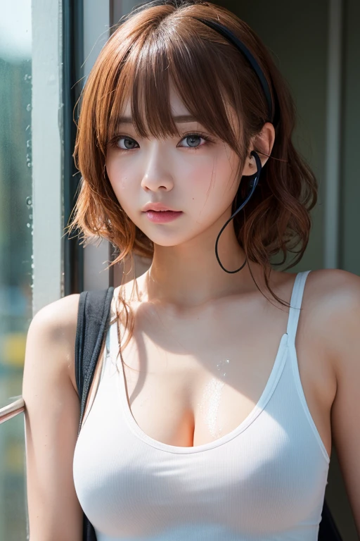 "(optimum,The bikini、one girls,)tmasterpiece,Colossal tits、realisitic、Live action、high quarity,hight resolution,New World Number. 1,Headphones around your neck,Cowboy close-up,standing on your feet,ssmile"