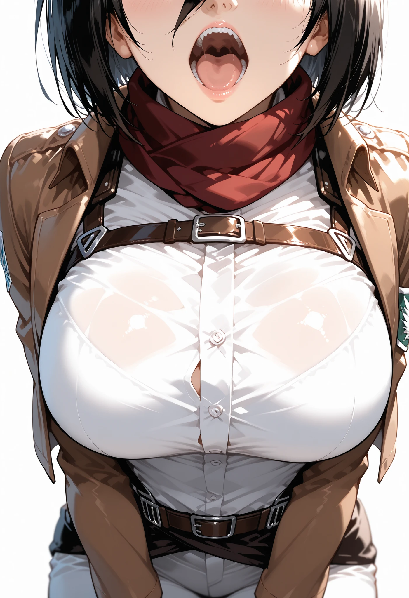 anime,Suguha Kirigaya,(Highly detailed face),1female,(painful),(fear),crossed eyes,(rolling eyes),open mouth,(tongue out),(crying),short hair,(leotard),side boob,breasts,covered nipples,covered abs,slim body