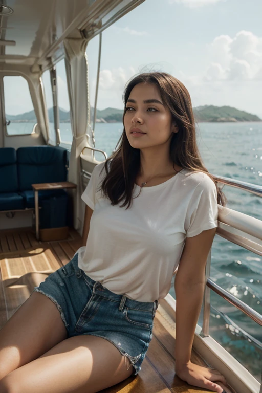 Indigenous 18 years old girl inside a ferry boat

