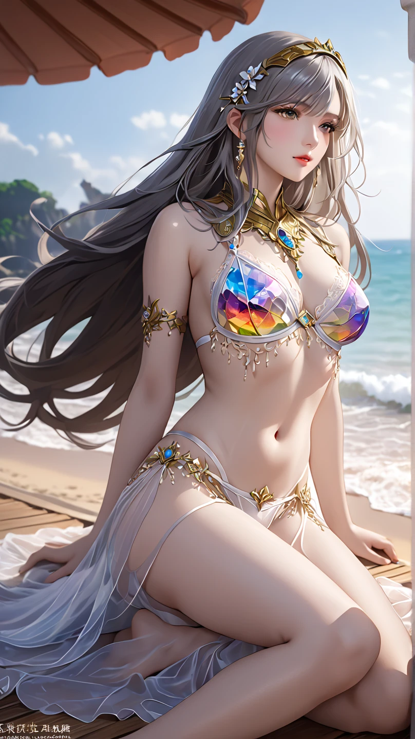 Alafid woman in bikini and flowing dress is walking on the beach, Carol Buck-Ude, stunning cgsociety, Fantasy woman, fantasy art behance, cgsociety contest winner!!, [ Trends on CGSociety ]!!, Dawn CG Society, cgsociety contest winner!!!, cgsociety contest winner, wop art, Complex WLOPs