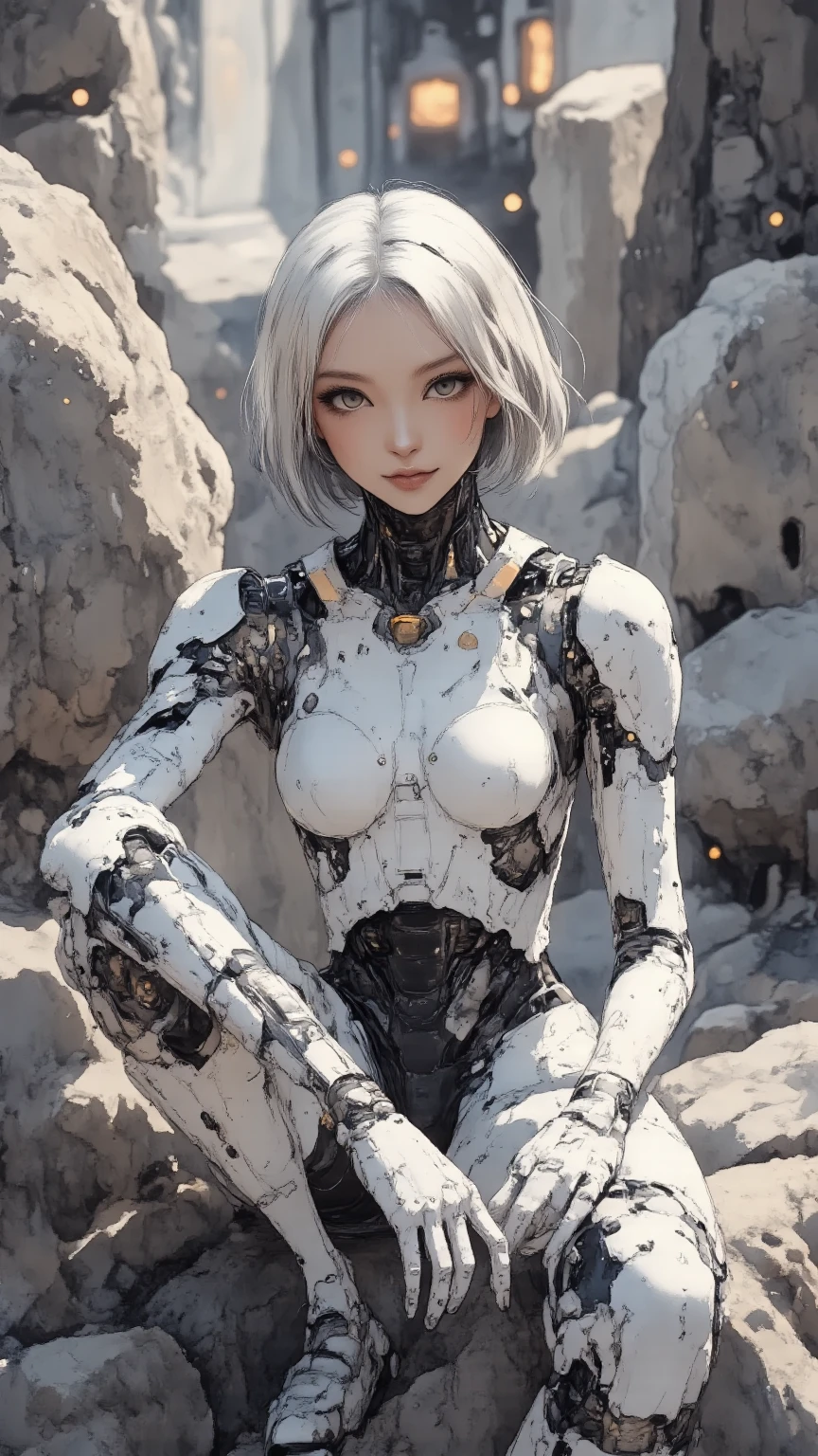 Flower Guardian Mutant cyborg woman with flower holding pistol anime 3d cyborg outfit mixed with closed flowers