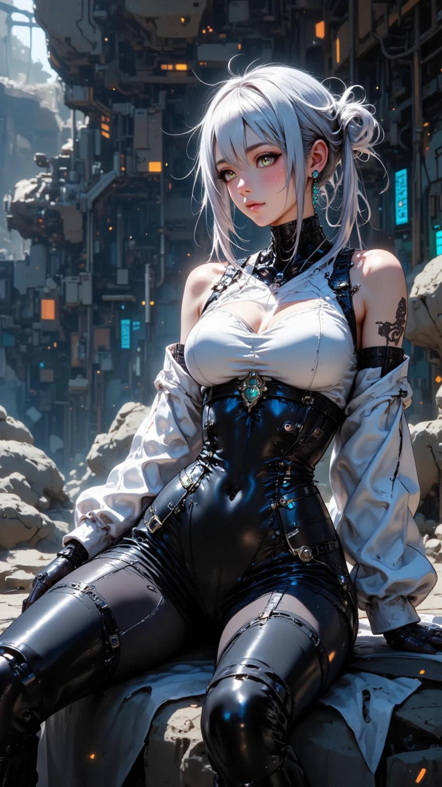 (Best Quality), ((Masterpiece), (Detail: 1.4), 3D, A Beautiful Cyberpunk Woman, HDR (High Dynamic Range), Ray Tracing, NVIDIA RTX, Super-Resolution, Unreal 5, Subsurface Scattering, PBR Textures, Post-Processing, Anisotropic Filtering, Depth of Field, Maximum Sharpness and Clarity, Multi-layer Textures, Albedo and Highlight Maps, Surface Shading, Precise simulation of light-material interactions, perfect proportions, Octane Render, two-color light, large aperture, low ISO, white balance, rule of thirds, 8K RAW, sexy, nudity, sheer wear, miniskirt, colored hair, transparent clothes, leaky waist, leakage, seductive, seductive, breasts, sexy, erotic