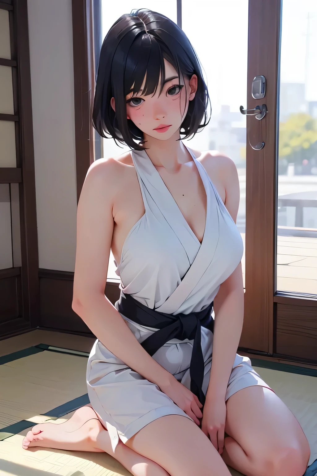 (masterpiece, Highest quality)、pretty girl、Naked with an apron、No underwear、