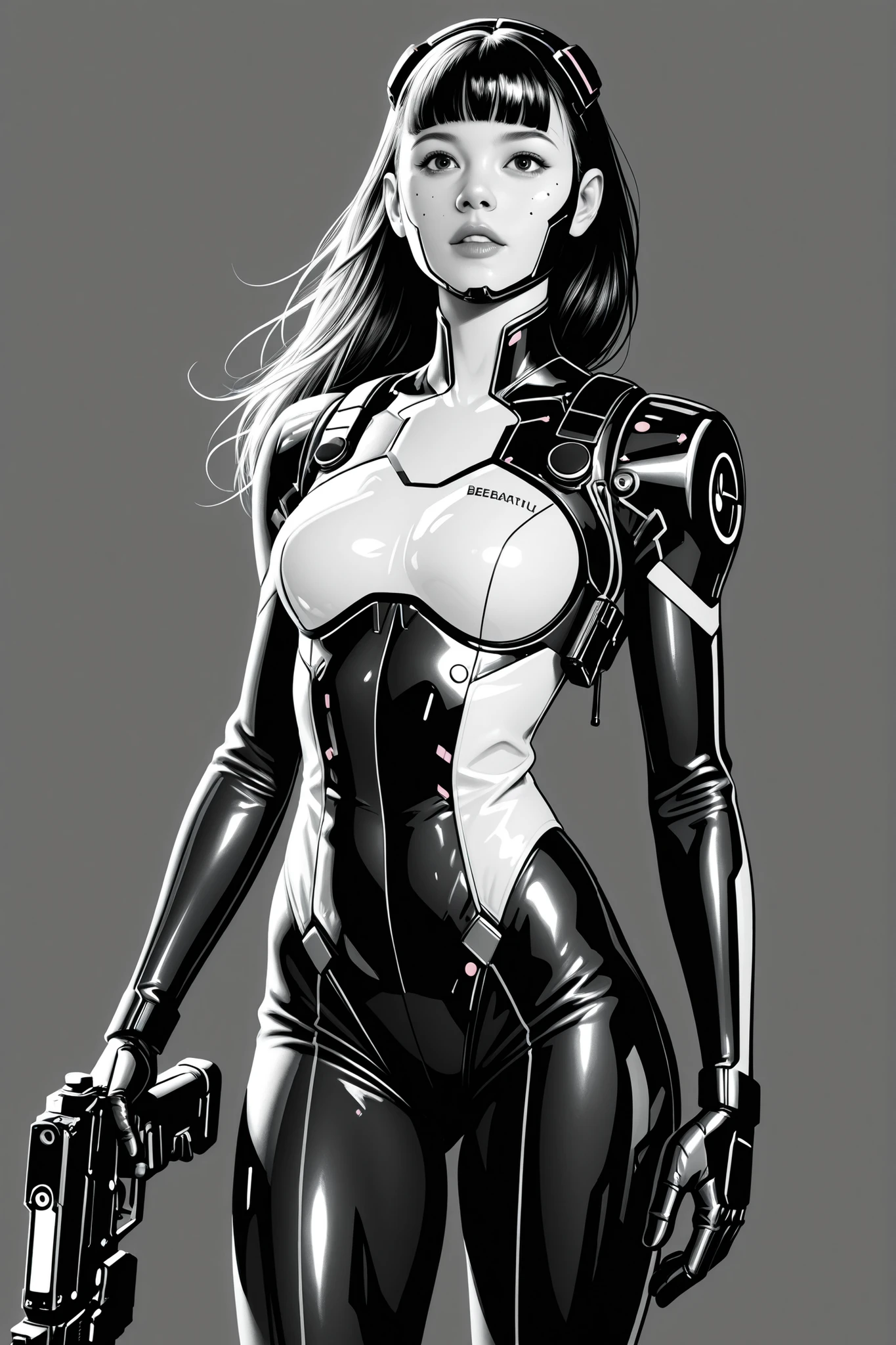 (masterpeace), high quality, (whole body:1.5),((Line Art: 1.5)), ((sci-fi comic style)), ((monochrome)), simple background, action scene, europian comic, single shot, syntheticbreed,
BREAK
A young girl wearing a black bodysuit, ((tactical helmet)), (cyberpunk: 1.3), high detail mechanic style, connected many cables, holding a beam-gun,
BREAK
((beautiful face: 1.5)), perfectry cute, (realistic face: 1.3), (black hair: 1.5), long hair, blunt bangs, (slim body: 1.3), cyber suit,
BREAK
anatomically correct, biologically accurate, normal number of fingers, natural limbs, well-proportioned body, best quality, 8k, HD