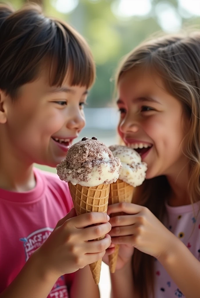 KIDS EATING ICE CREAM.