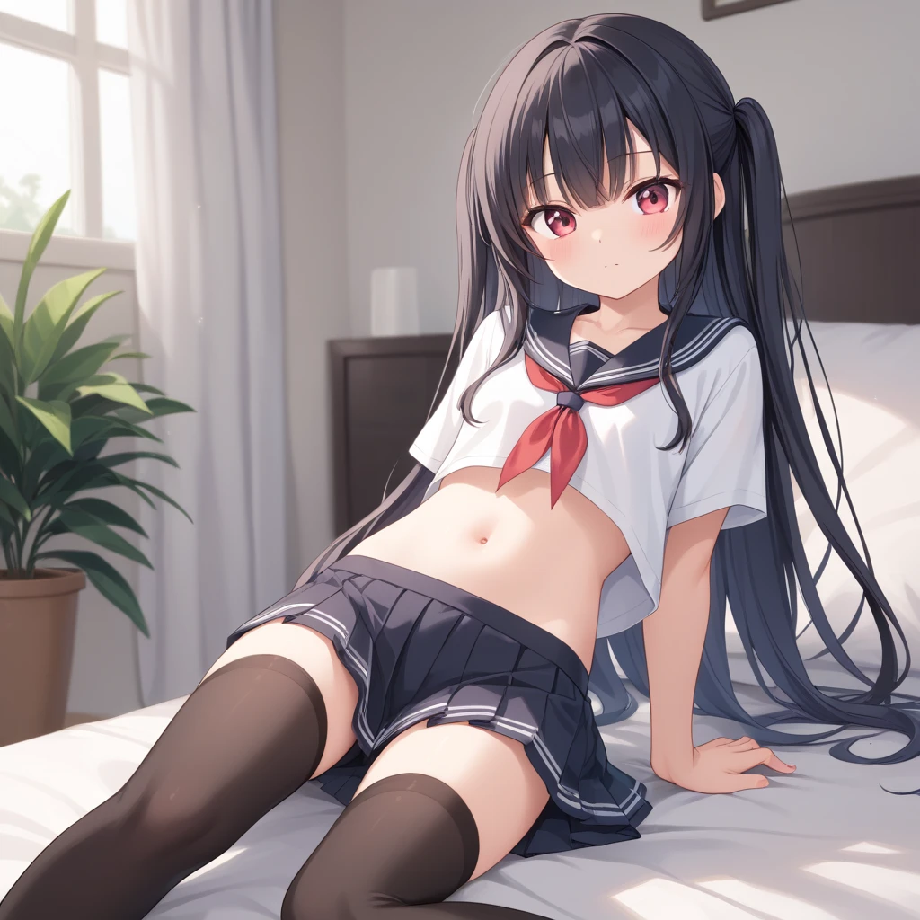 8K,best qualtiy、ultra-detailliert、masterpiece、realisitic、Photo Real、(16-year-old woman),(((Naked high school student ribbon on top、Below is a high school skirt with a plaid pattern))),((((Grab the skirt with both hands、Show me the crotch of plain cloth panties))))、((red blush、embarassed expression、watching at viewers))、(Half body shot)、(inside in room)、((Angle from directly below、Focus on the crotch、Background blur))、((A-cup breasts、Very skinny body、very thin thighs、very slender legs))、