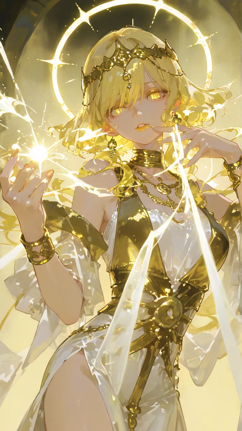 Wearing lots of gold accessories,1girl,goldpowder