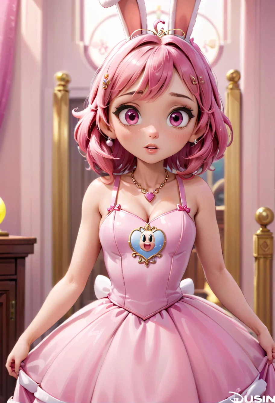 modisn disney, my Pippa, pink hair, bunny ears, pink eyes, ball gown, topless