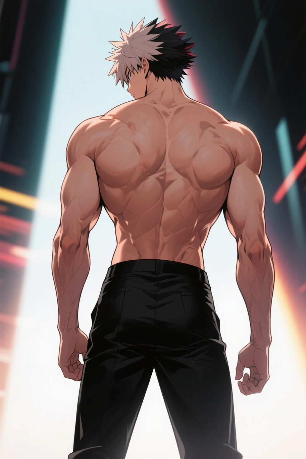 masterpiece male Kneel Raised arms Embarrassing Black Hair suffer regrettable Upper body naked Slim body Are thin Because I lost weight tights
