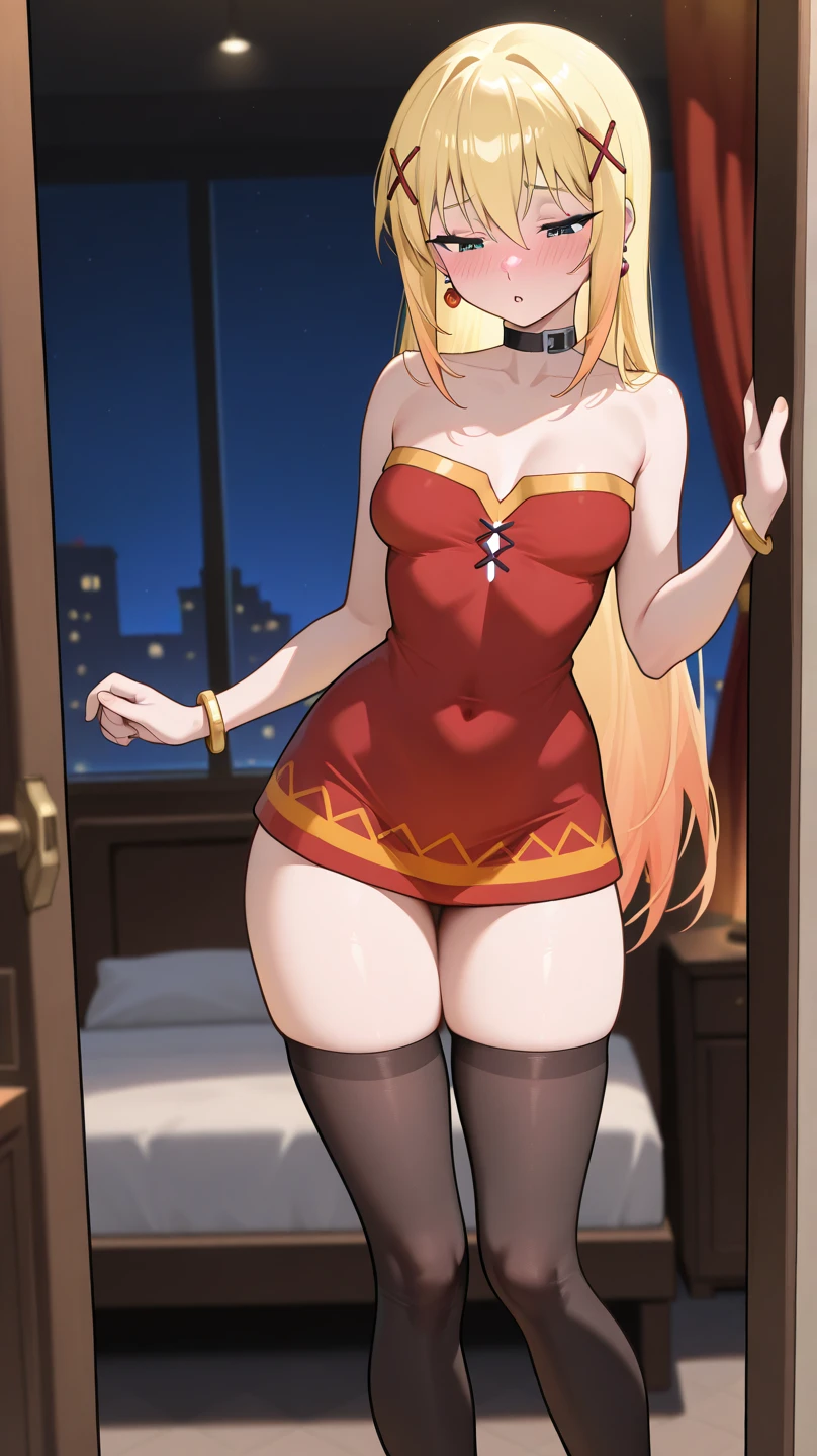 young, , sexy evil demon,fantasy background, slim body, only tight skimpy clothes, standing infront of a sex shop store, whore, slut, small girl, standing in a seductive way, full body, ass, small girl