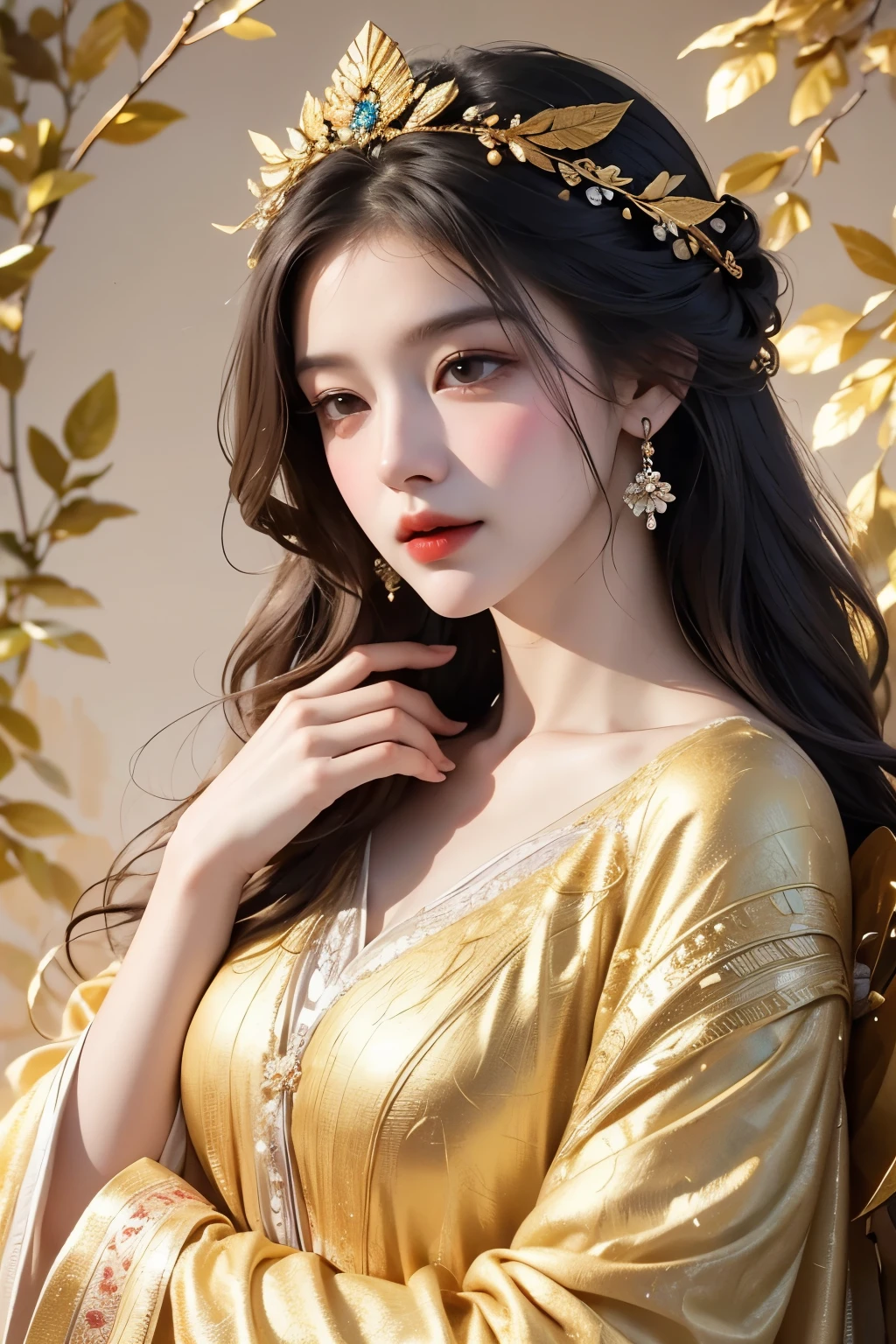 Black Hair, Immortal, Beauty, Royal sister, Stepmother, Gold Yellow Taoist robe, Golden Phoenix Coronet, Hair Bunch, Big Breasts , Mature Woman，Sunshine