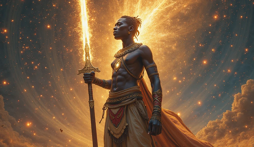 African male in Royal garment with time
manipulation powers. Rewinding time